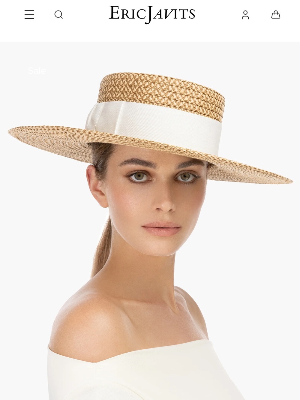 STUNNING Eric Javits Gondolier Boater Hat - Peanut White ✨